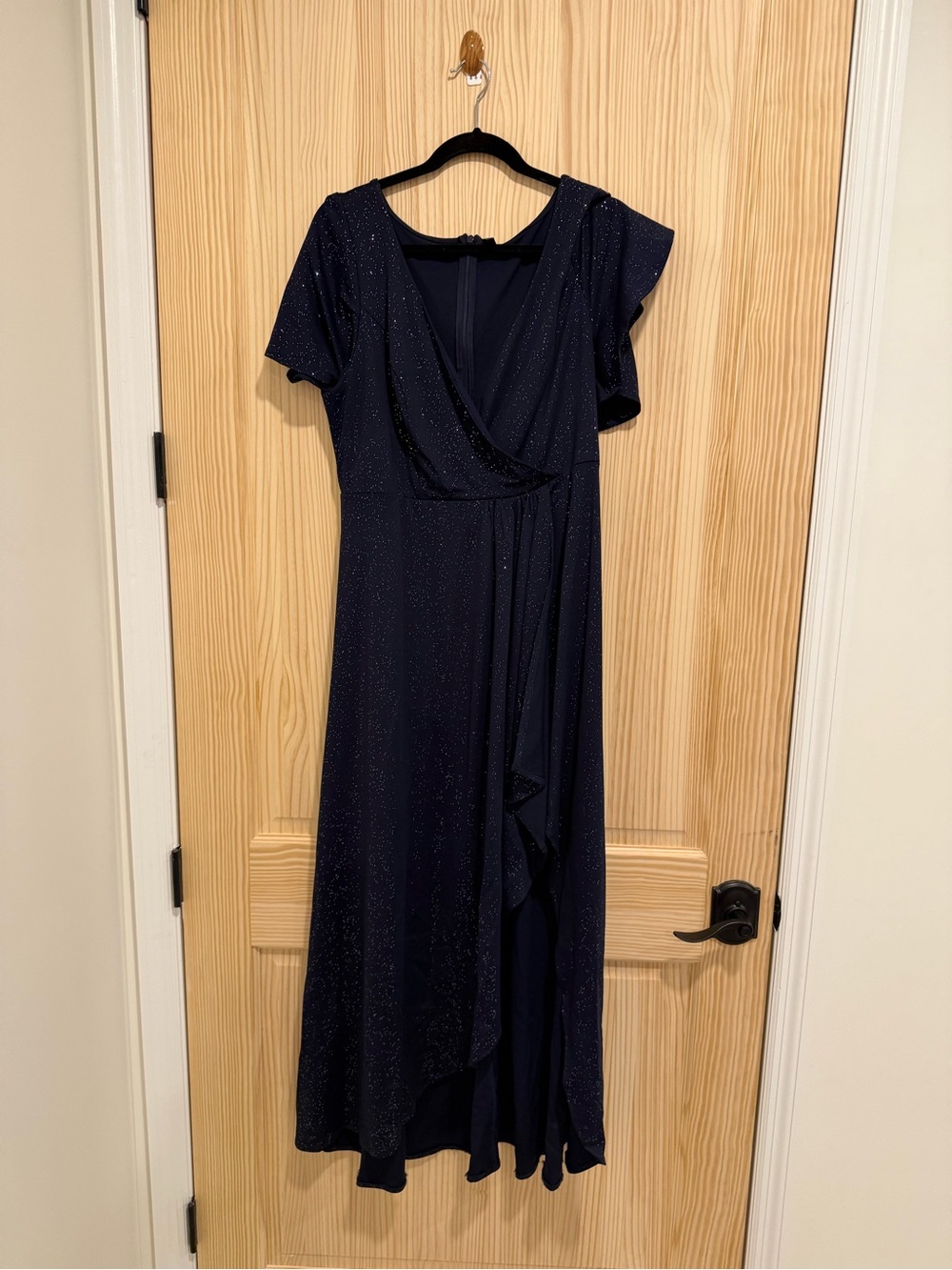 Elegant Navy Sparkle Wrap Dress